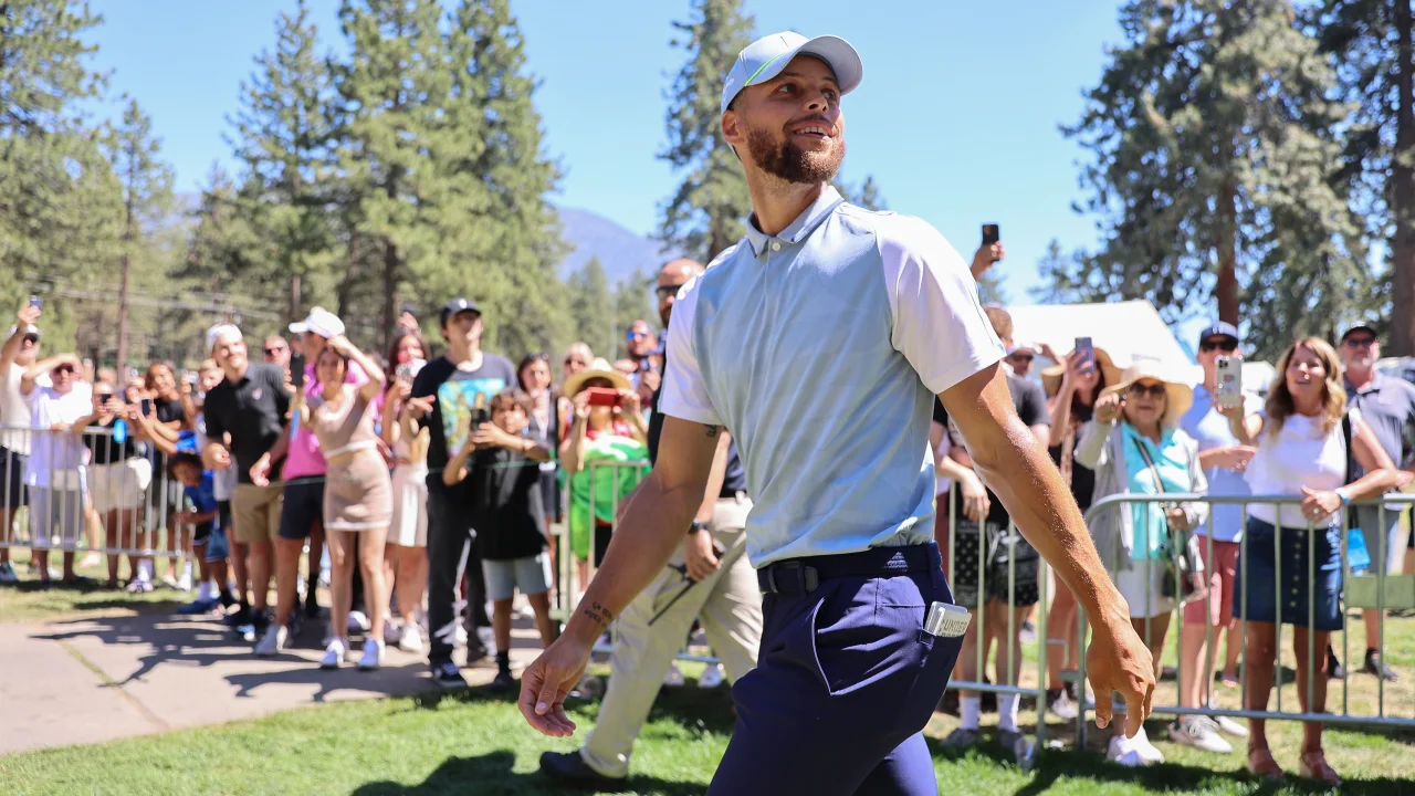 ‘Shooters shoot!’: Steph Curry hits hole-in-one at celebrity golf tournament sparking wild celebrations